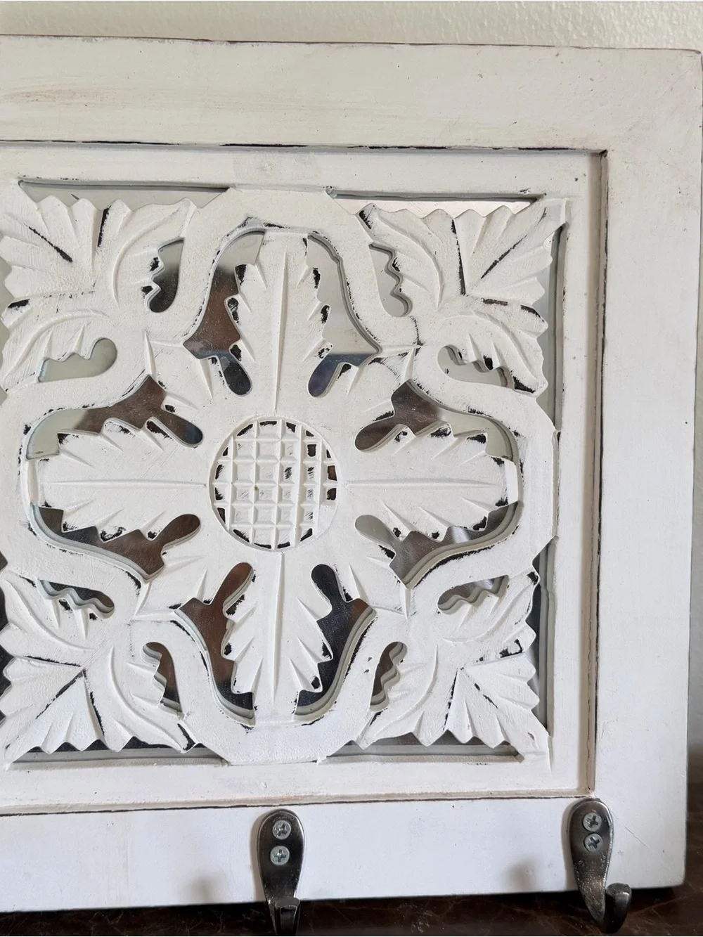 White Carved Wood Wall Hook Panel - Decorative Home Wall Decor
